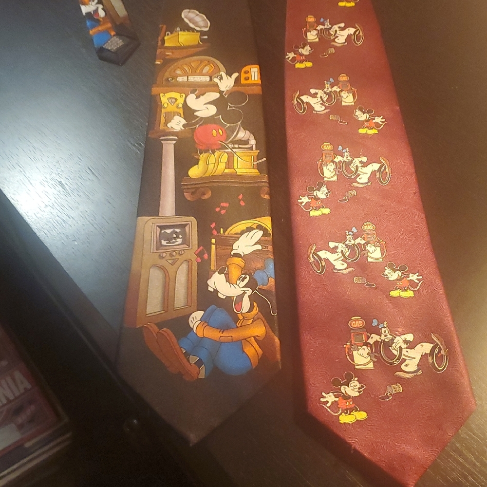 Mickey and Goofy Character Polyester Ties - Black and Red